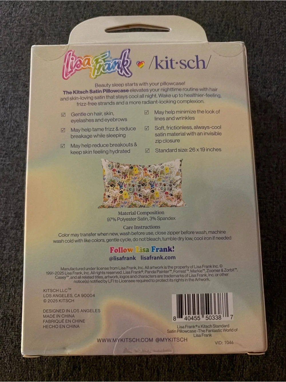 Kitsch Satin Pillowcase with Lisa Frank Rainbow Graphics